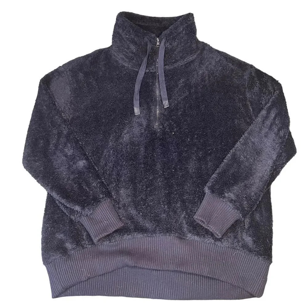 Member's Mark Women's Large Navy Blue Half Zip Sherpa Pullover Sweater‎